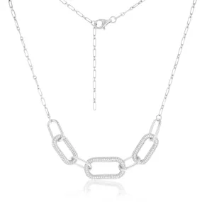 Sterling Silver Rhodium Plated White Cubic Zirconia On Links 40 5cm Chain