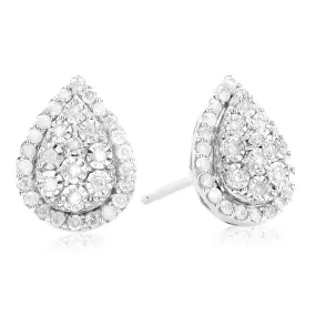 Sterling Silver Round Brilliant Cut 1/2 CARAT tw of Diamonds Pear Stud Earrings