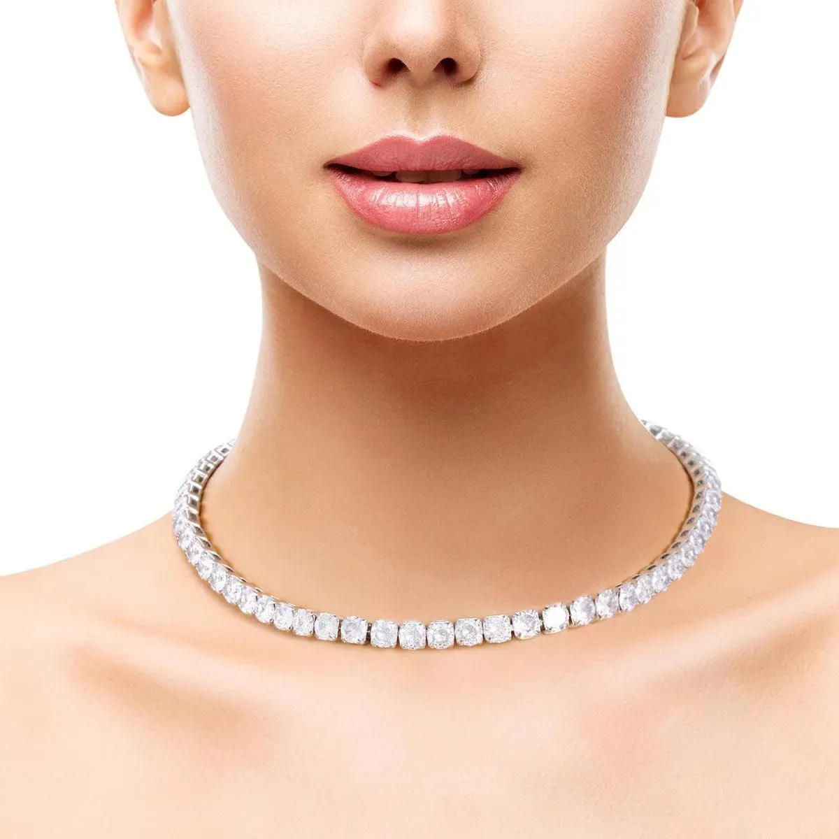 Stunning Tennis Choker Necklace: Rhodium Plated & Sparkling Stones