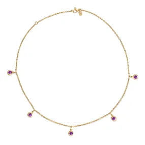 Talya Five Stone Necklace Yellow Gold - Amethyst