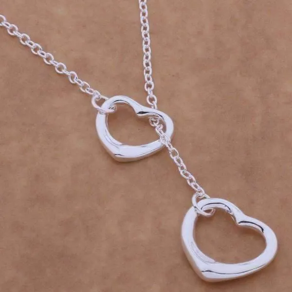 Tangled Hearts Sterling Silver Matching Lariat Necklace and Bracelet Set