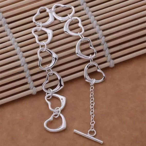 Tangled Hearts Sterling Silver Matching Lariat Necklace and Bracelet Set