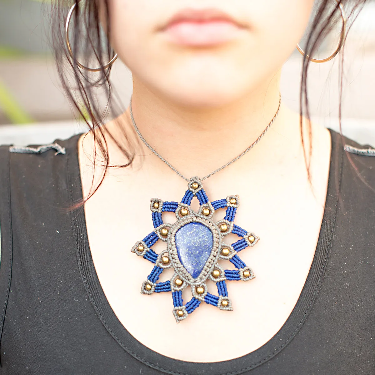 Tara Macrame Pendant with Lapis Lazuli Stone