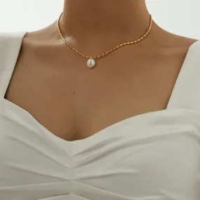 Titanium & 18K Gold Bead Pearl Choker Necklace