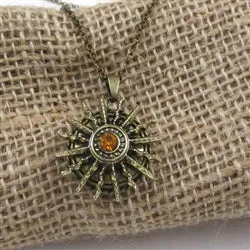 Topaz Crystal & Antique Gold Sun Burst  Pendant Necklace