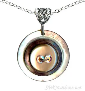 Topaz Crystal Shell Vintage Button Pendant