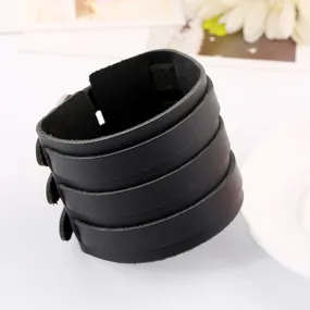 Tri Band Heavy Metal Leather Bracelet