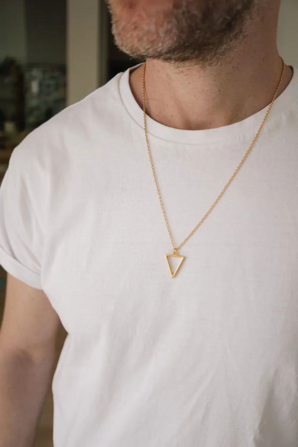 Triangle necklace for men, groomsmen gift, men's necklace with a gold triangle pendant, gold chain, gift for him, geometric necklace, father