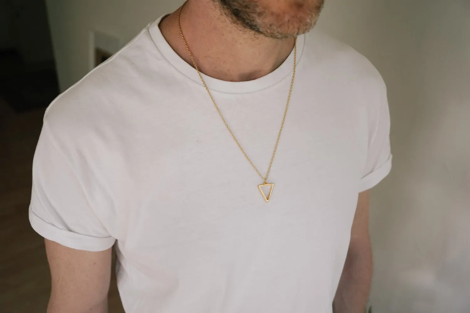 Triangle necklace for men, groomsmen gift, men's necklace with a gold triangle pendant, gold chain, gift for him, geometric necklace, father