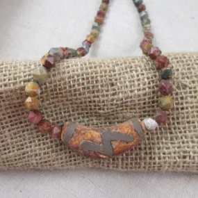 Unique Tibetan Agate and  Red Creek Jasper Necklace