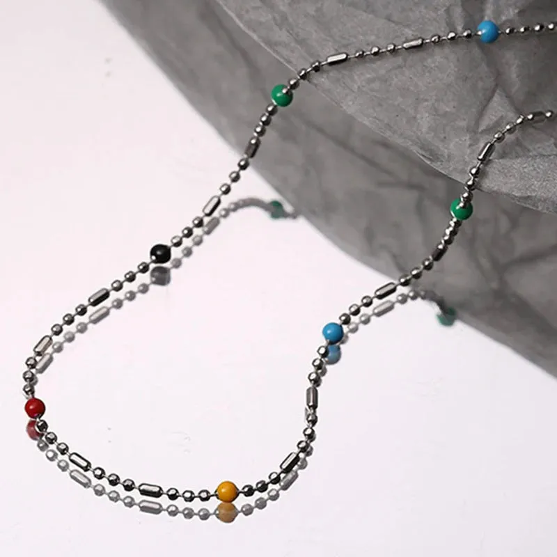 VAIGE 925 Sterling Silver Colorful Round Beads Choker Necklace with Zircon Pendant - Delicate Charm Jewelry Gift