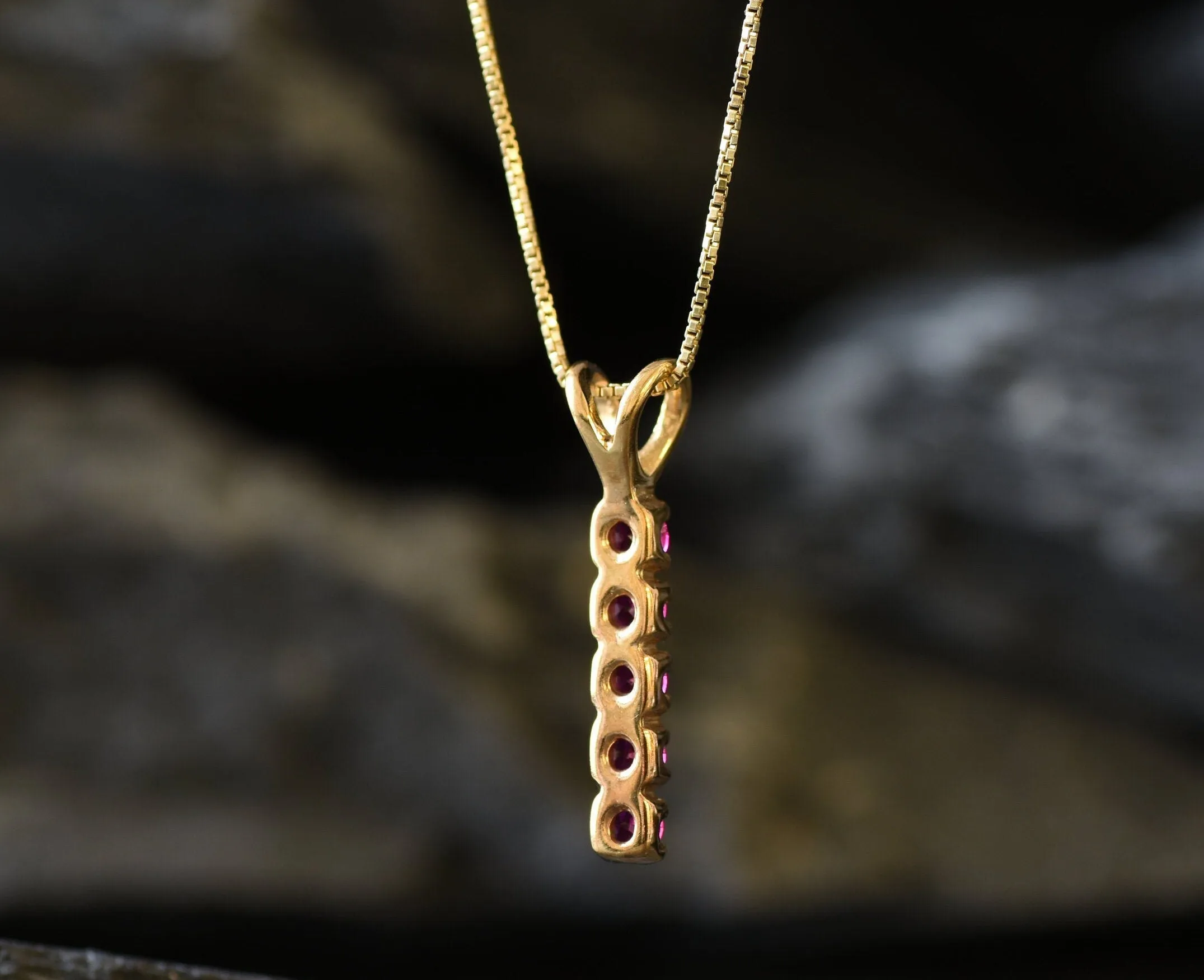 Vertical Ruby Pendant - Gold Ruby Necklace, July Birthstone Necklace