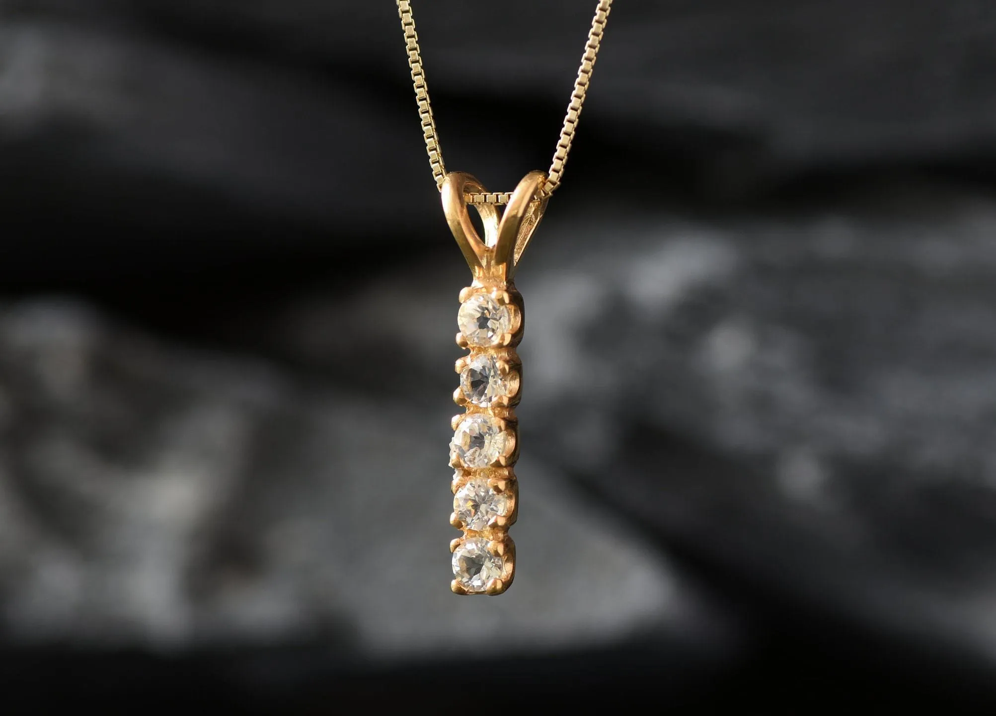 Vertical Topaz Pendant - Natural White Topaz Necklace, Gold White Topaz Pendant