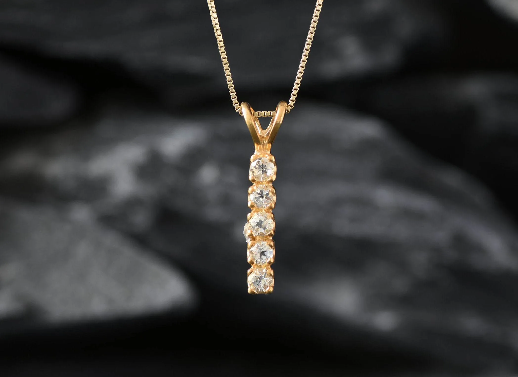 Vertical Topaz Pendant - Natural White Topaz Necklace, Gold White Topaz Pendant