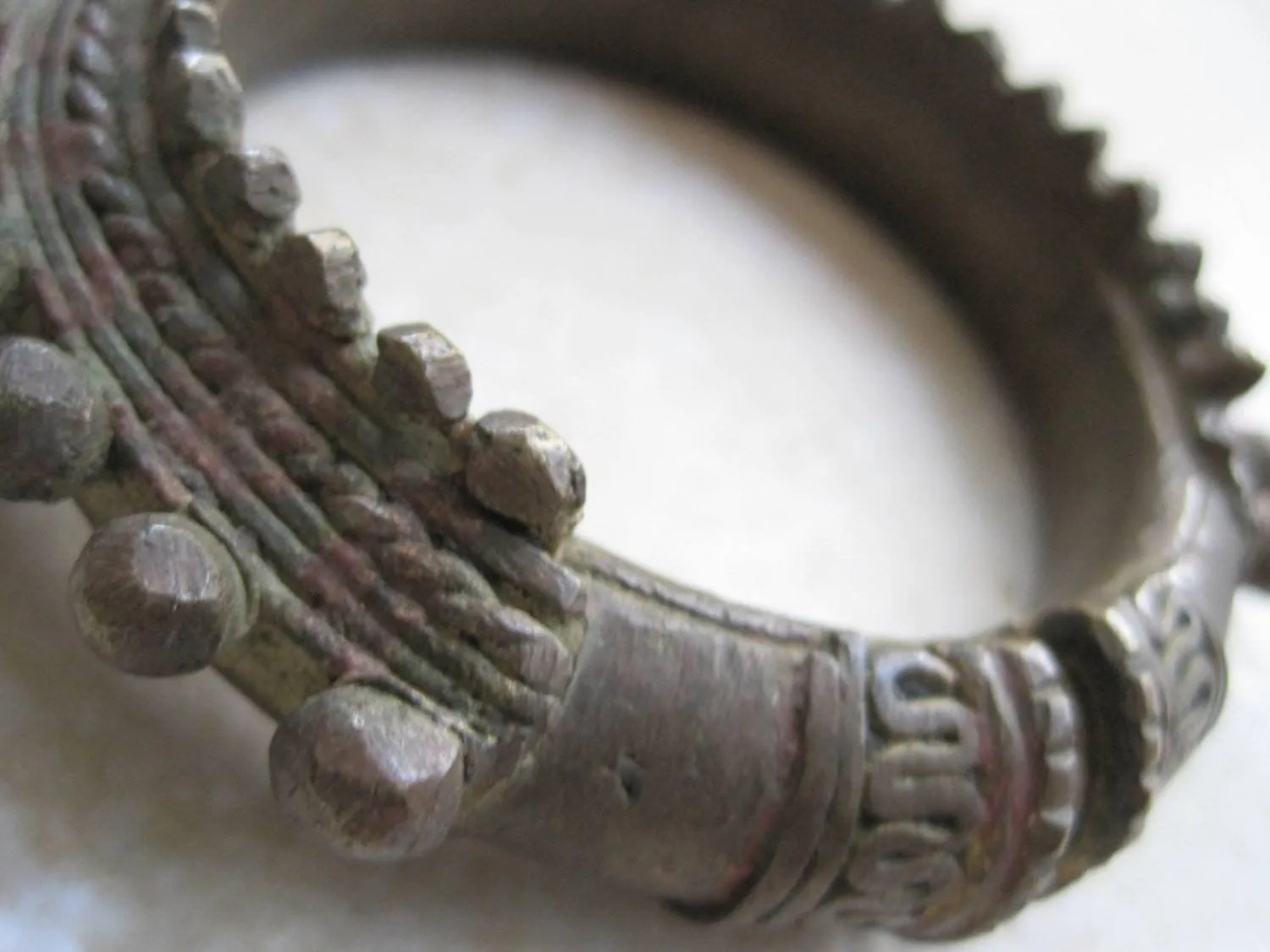 Vintage Bronze Bracelet - Asian Rattle Dance Bangle - Spike Bracelet