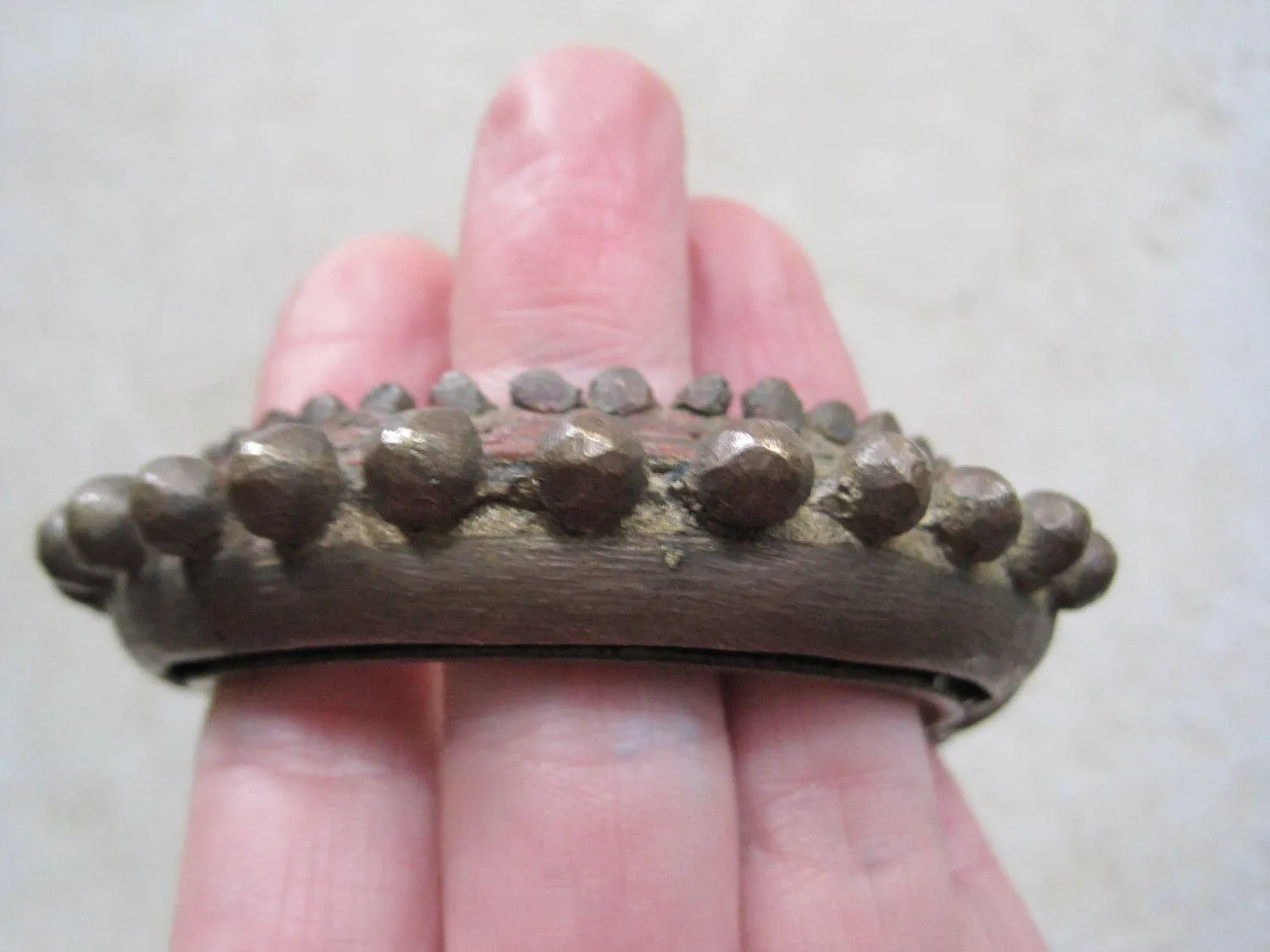 Vintage Bronze Bracelet - Asian Rattle Dance Bangle - Spike Bracelet