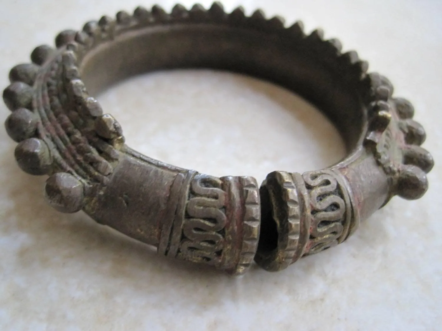 Vintage Bronze Bracelet - Asian Rattle Dance Bangle - Spike Bracelet