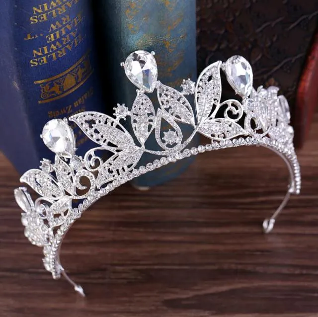 Vintage Floral Leaf Design Rhinestone Bridal Tiara-Quinceañera-Hair Jewelry-Princess Crown