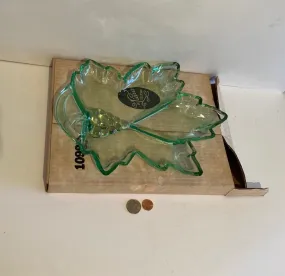 Vintage Green Leaf Platter, Tray, Plate, Tiara Chantilly Green Glass, 12", Quality Glass, Kitchen Decor, Table Display, Shelf Display