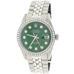 Vintage Rolex Datejust 36mm Steel Watch w/Forest Green Diamond Dial/Bezel TFJ-142508062