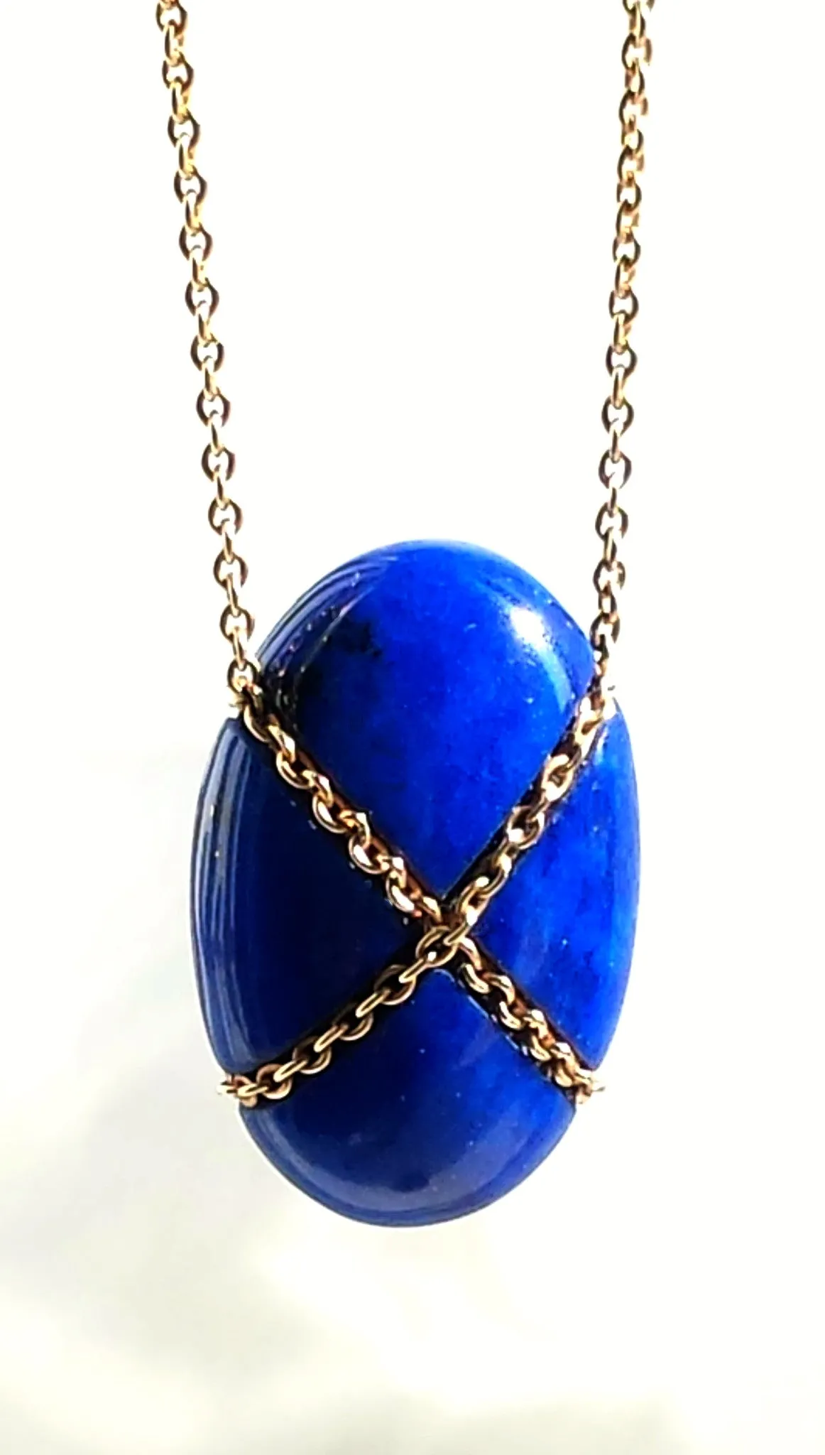 Vintage Tiffany & Co. Lapis Lazuli Bean Pendant / Necklace with 18in Gold Chain