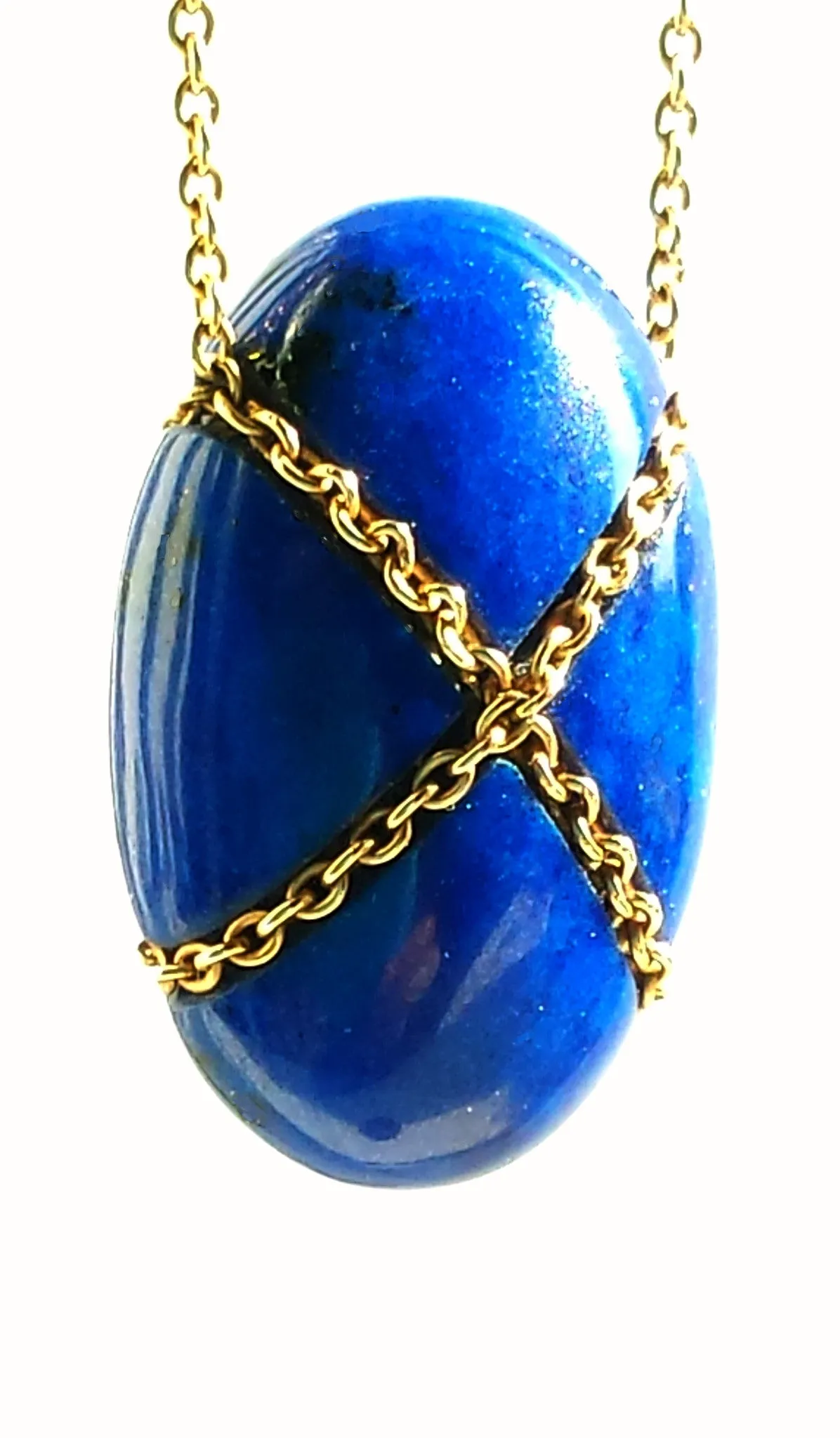 Vintage Tiffany & Co. Lapis Lazuli Bean Pendant / Necklace with 18in Gold Chain