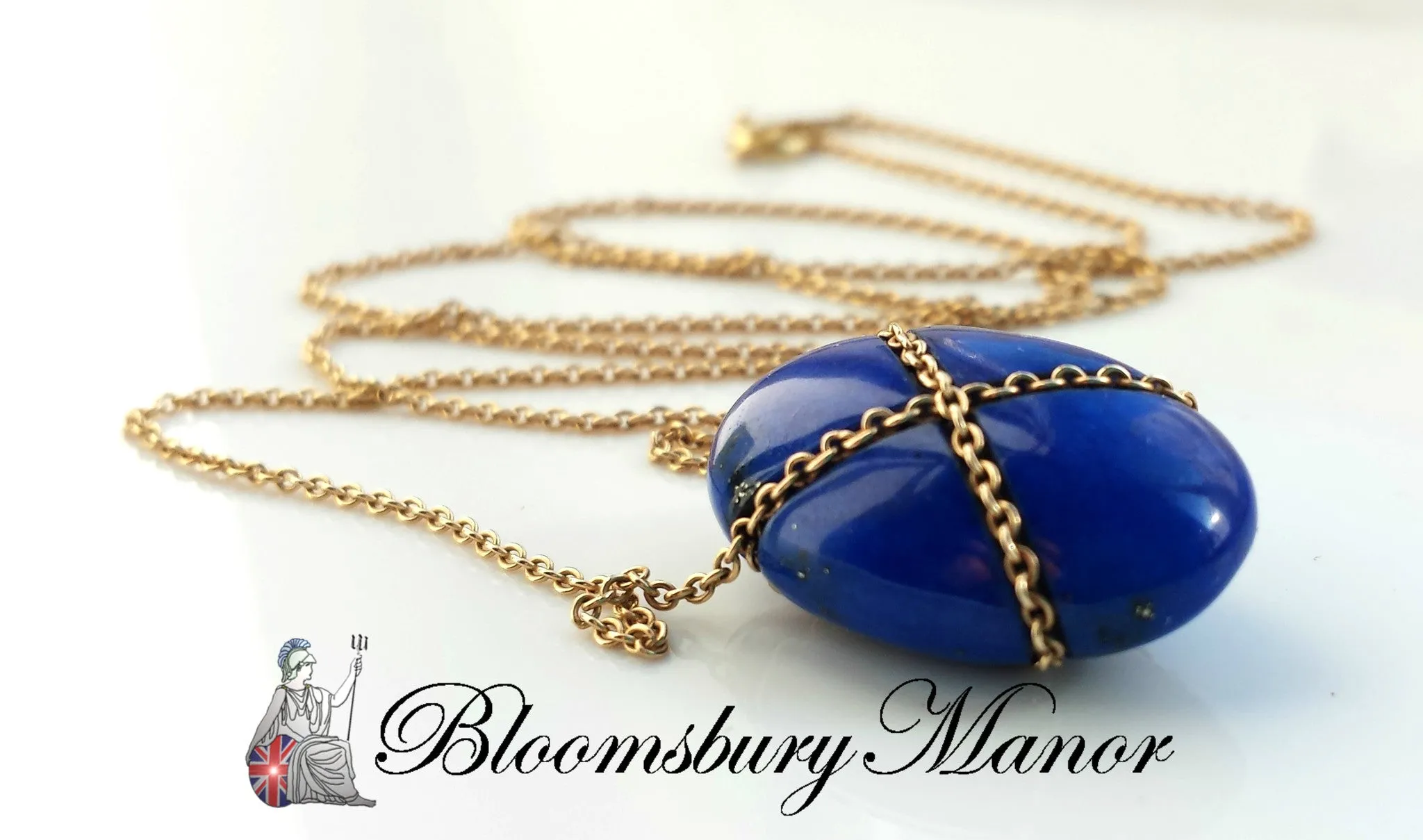 Vintage Tiffany & Co. Lapis Lazuli Bean Pendant / Necklace with 18in Gold Chain