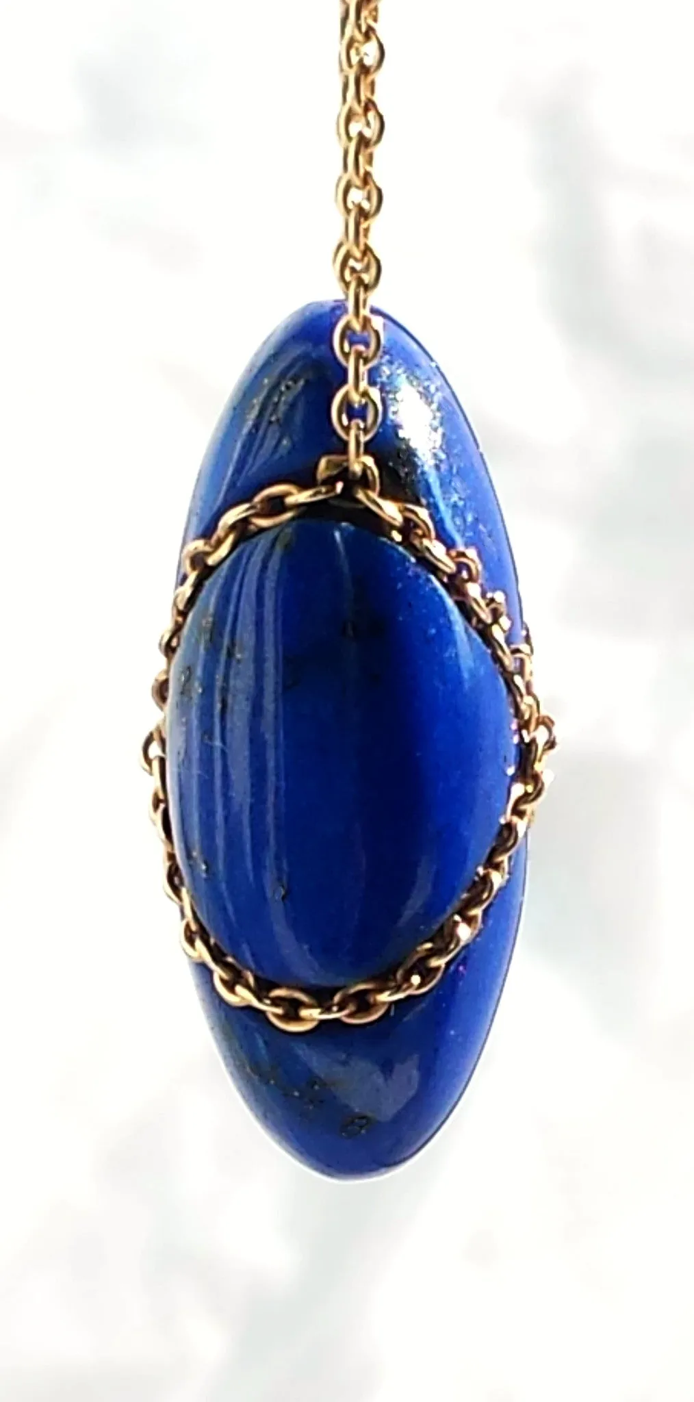 Vintage Tiffany & Co. Lapis Lazuli Bean Pendant / Necklace with 18in Gold Chain