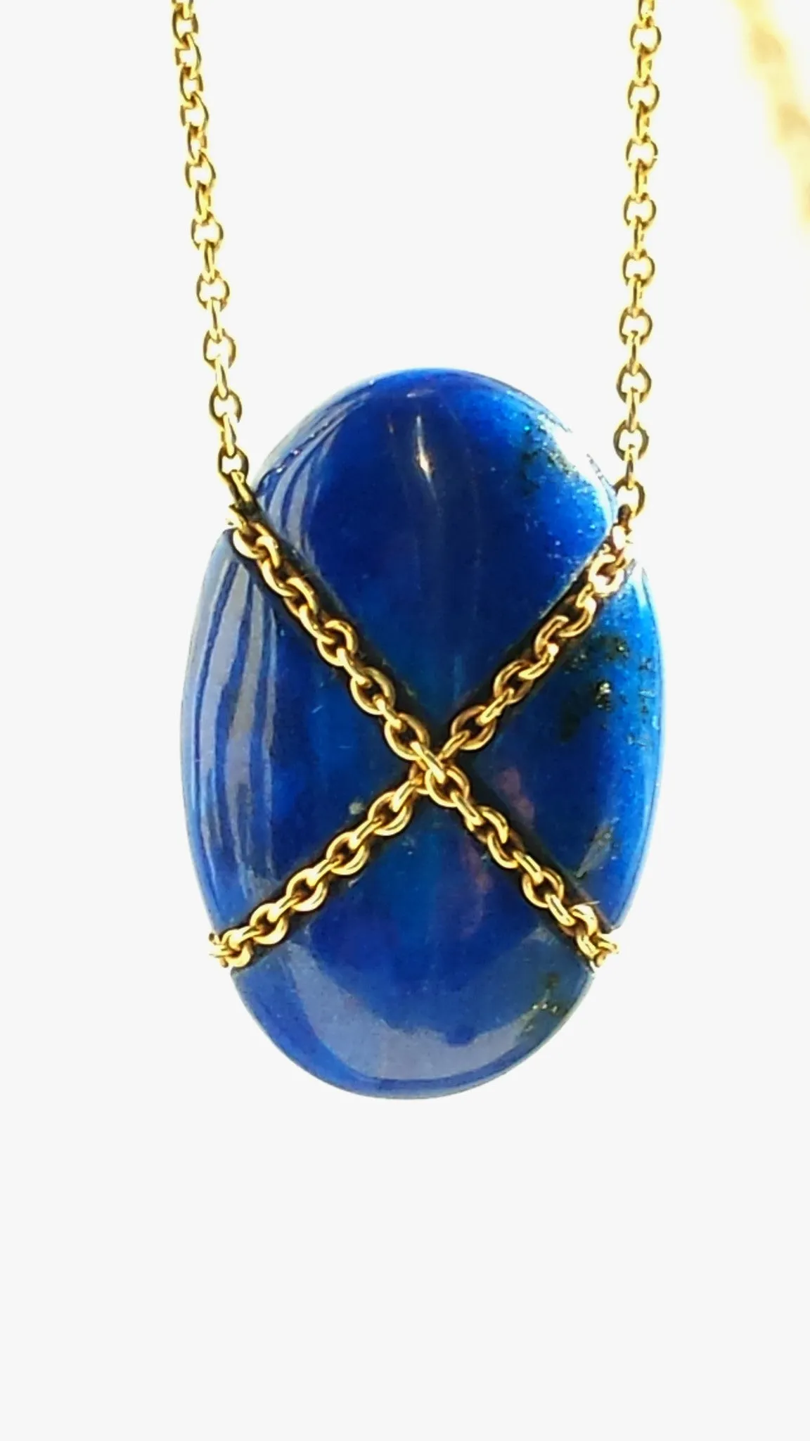 Vintage Tiffany & Co. Lapis Lazuli Bean Pendant / Necklace with 18in Gold Chain