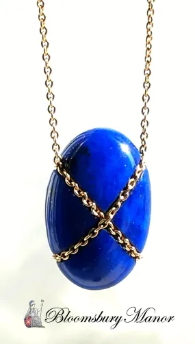 Vintage Tiffany & Co. Lapis Lazuli Bean Pendant / Necklace with 18in Gold Chain