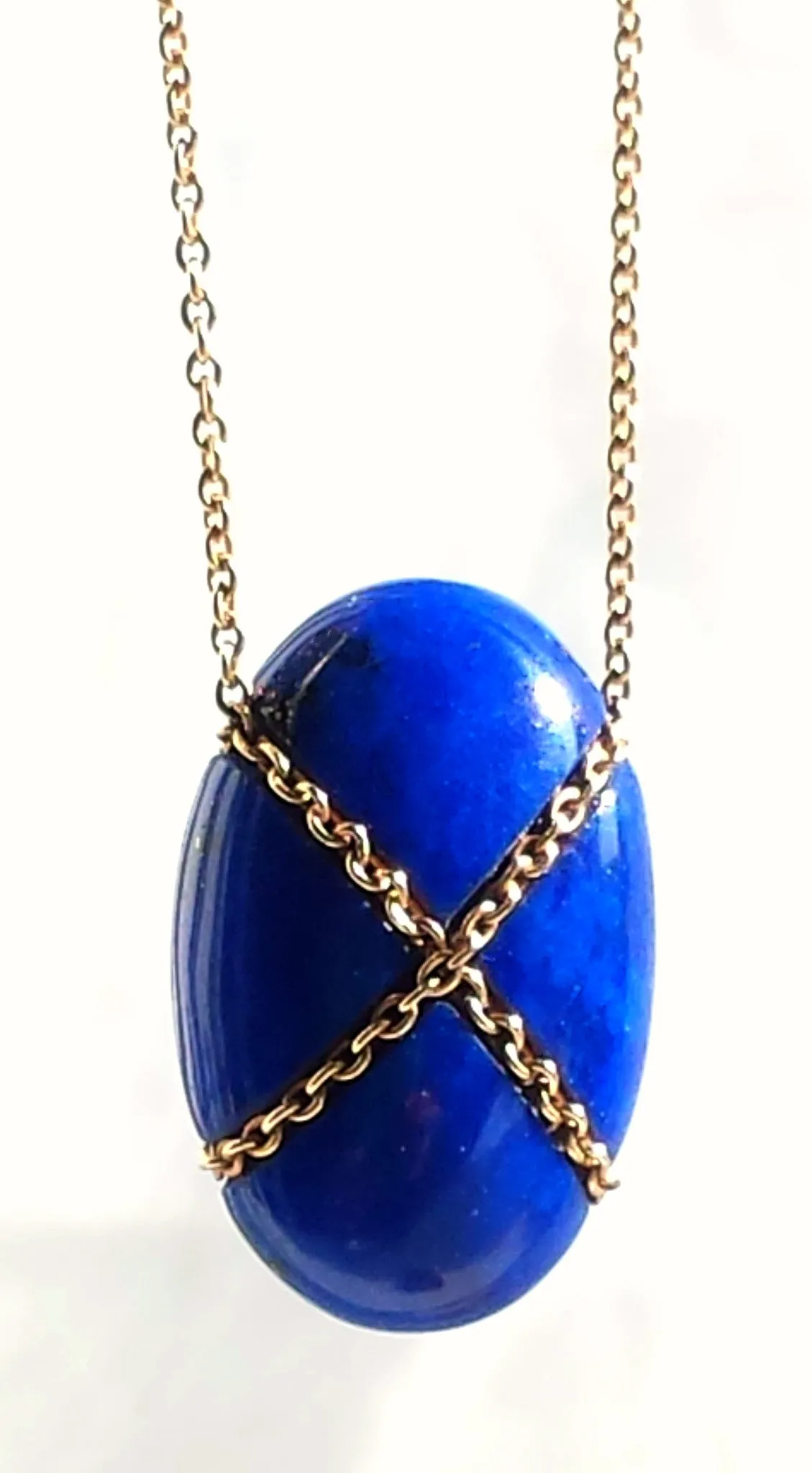 Vintage Tiffany & Co. Lapis Lazuli Bean Pendant / Necklace with 18in Gold Chain