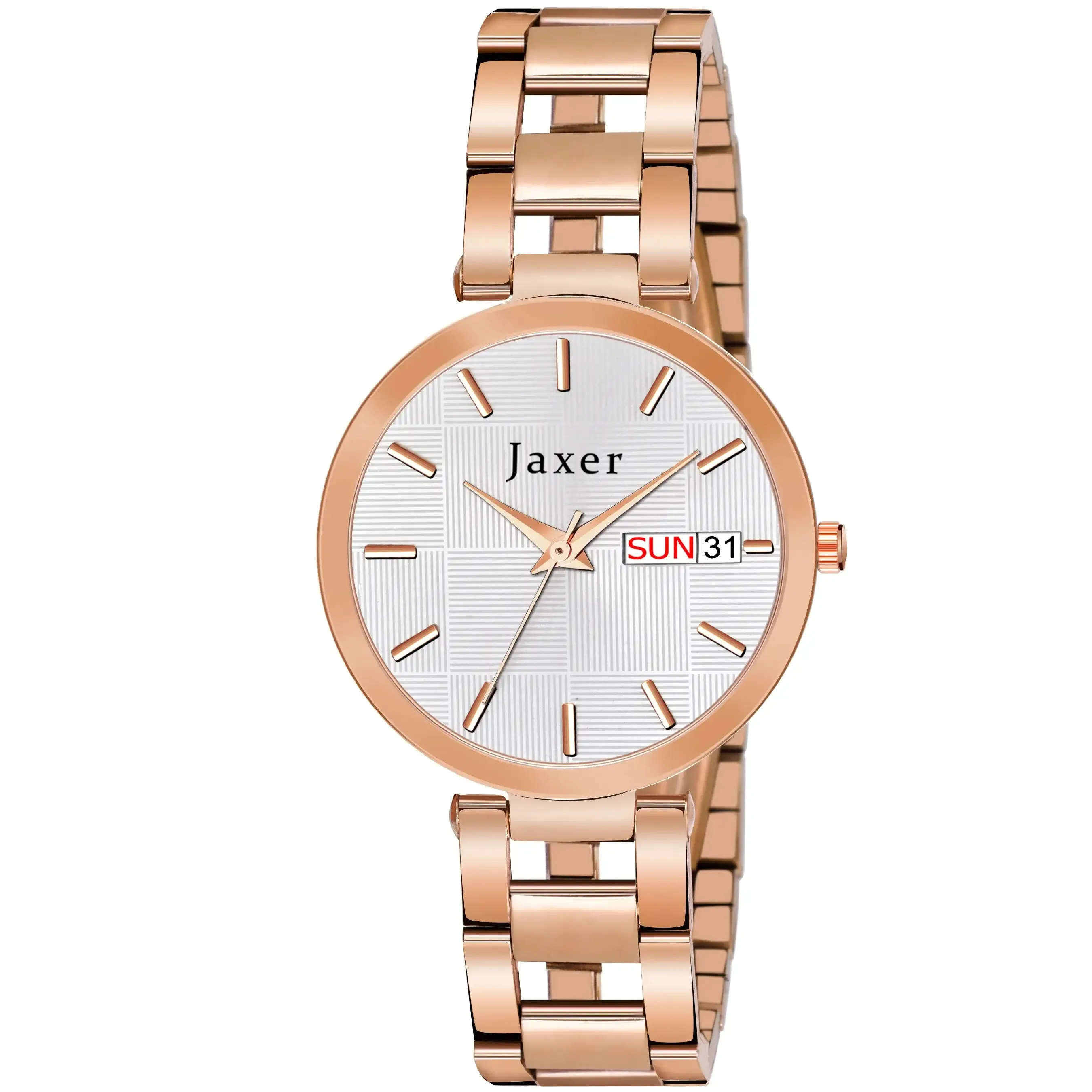 White Dial Golden Steel Chain Analog Watch For Women - JXRW21206