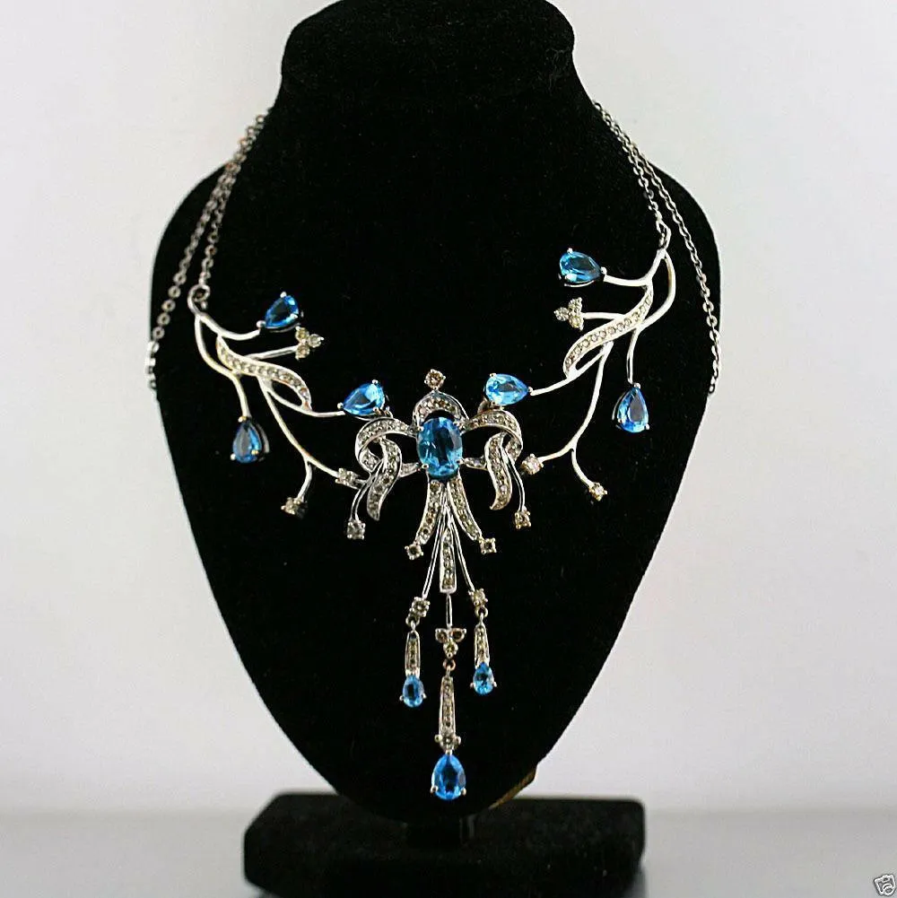 WHITE GOLD BLUE TOPAZ CHAMPAGNE DIAMOND NECKLACE