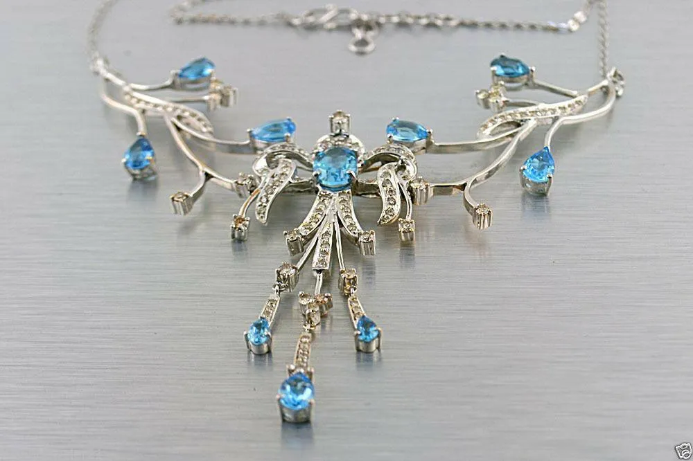 WHITE GOLD BLUE TOPAZ CHAMPAGNE DIAMOND NECKLACE