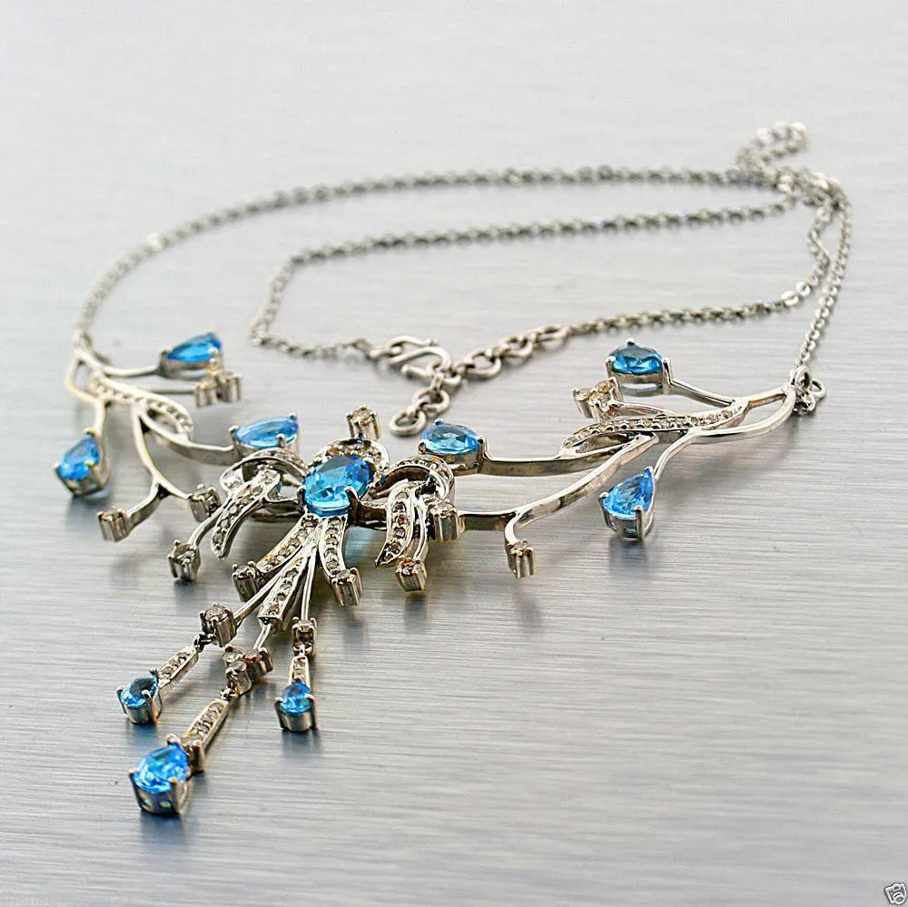 WHITE GOLD BLUE TOPAZ CHAMPAGNE DIAMOND NECKLACE