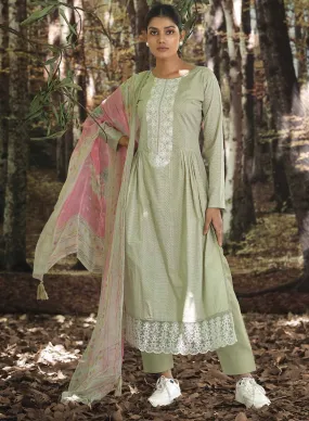 Women Unstitched Lawn Cotton Suit Dress Material with Chiffon Dupatta